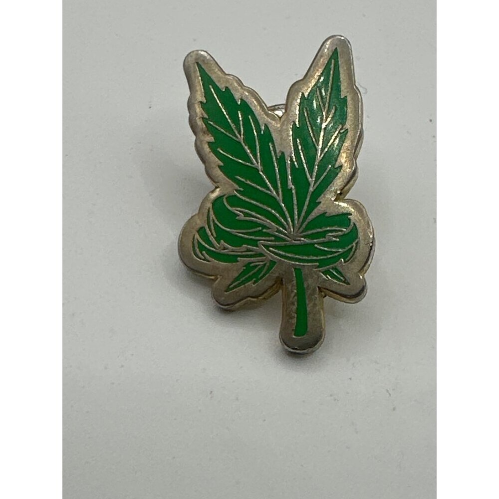 Pintrill 2019 Green Leaf Enamel Pin Gold Tone Metal Backing Collectible